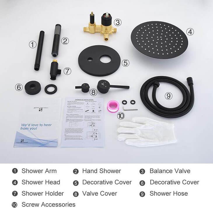 HOMELODY Matte Black Ceiling Mount Shower Faucet with Pressure Balancing Valve - Homelody