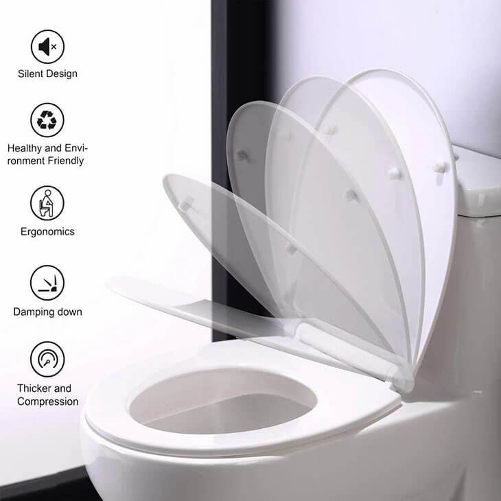 HOMELODY Soft Close White Toilet Seat Stainless Steel Hinges - Homelody