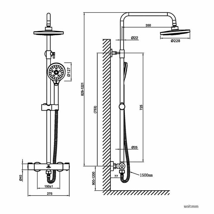 Homelody Thermostatic Shower System with 3 Jets Round Brass Shower for Bathroom - Homelody