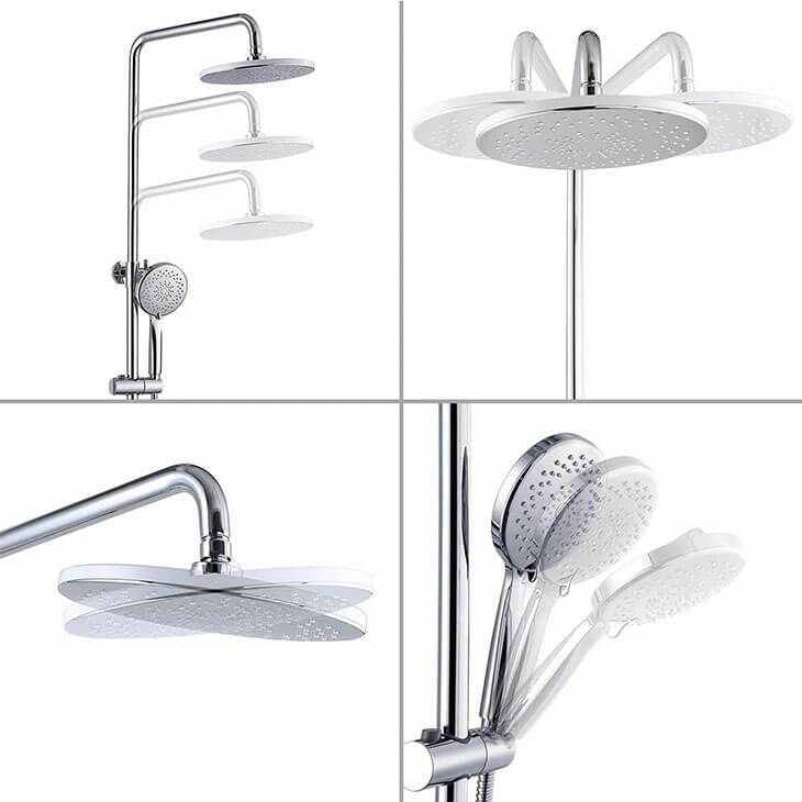 Homelody Thermostatic Shower System with 3 Jets Round Brass Shower for Bathroom - Homelody