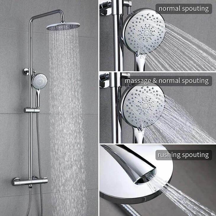 Homelody Thermostatic Shower System with 3 Jets Round Brass Shower for Bathroom - Homelody