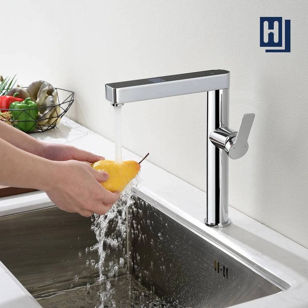 kitchen sink tap with LCD temperature display