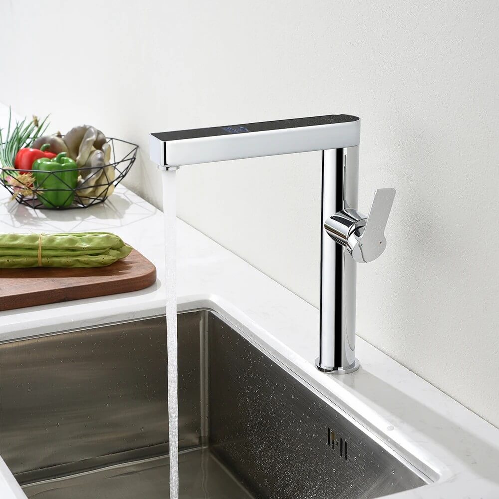 kitchen sink tap with LCD temperature display