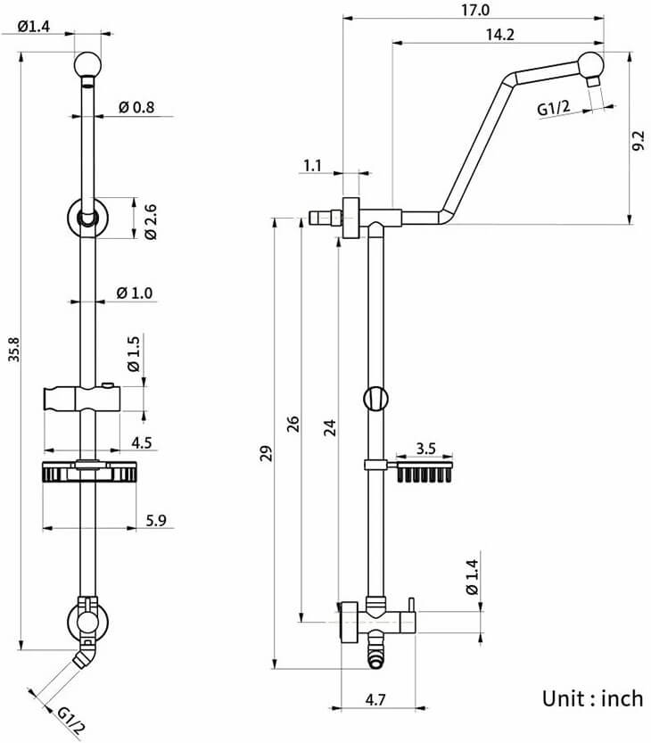 Modern Fashion 8" Stainless Steel Shower Systems Chrome with Rain Shower Adjustable Slide Bar HOMELODY - Homelody