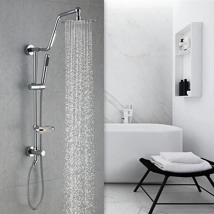 Modern Fashion 8" Stainless Steel Shower Systems Chrome with Rain Shower Adjustable Slide Bar HOMELODY - Homelody