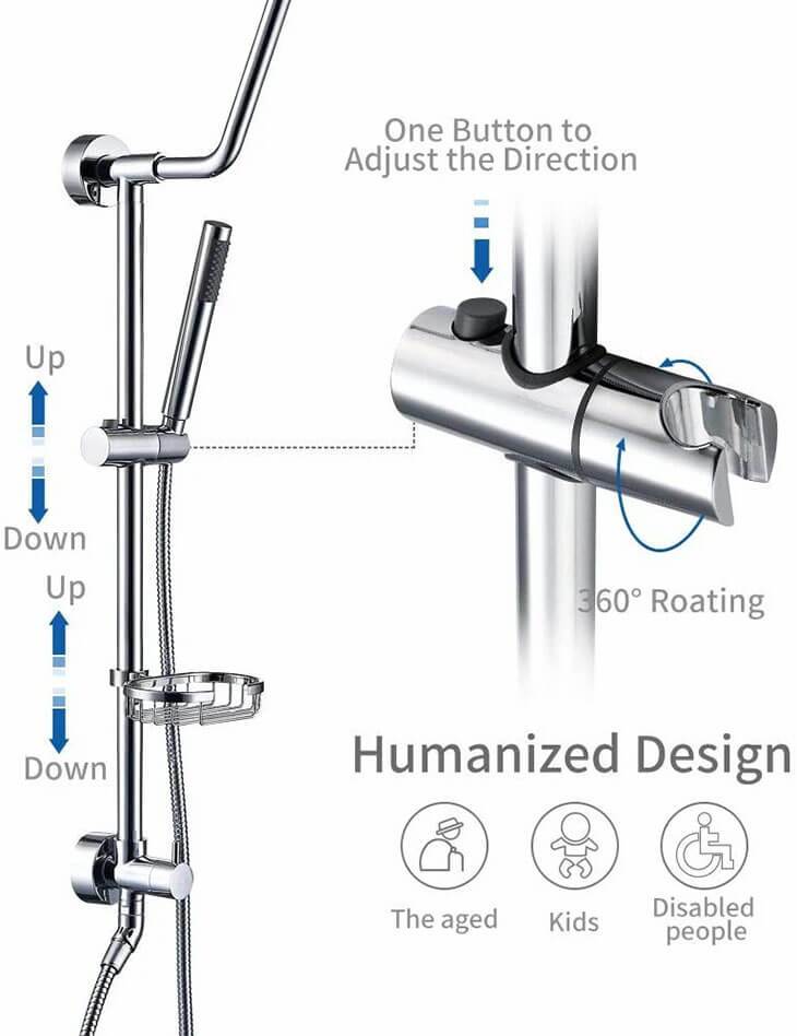 Modern Fashion 8" Stainless Steel Shower Systems Chrome with Rain Shower Adjustable Slide Bar HOMELODY - Homelody