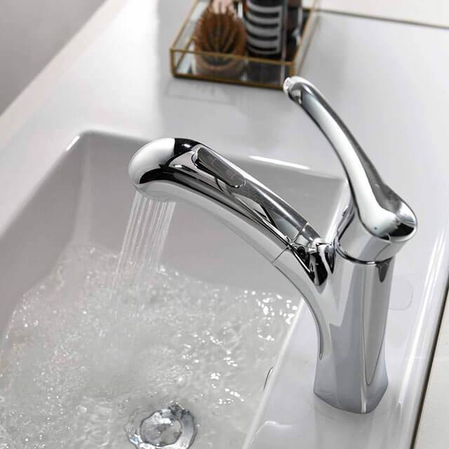 Single lever switch controls spray mode modern pull-out bathroom faucet with shower - Homelody