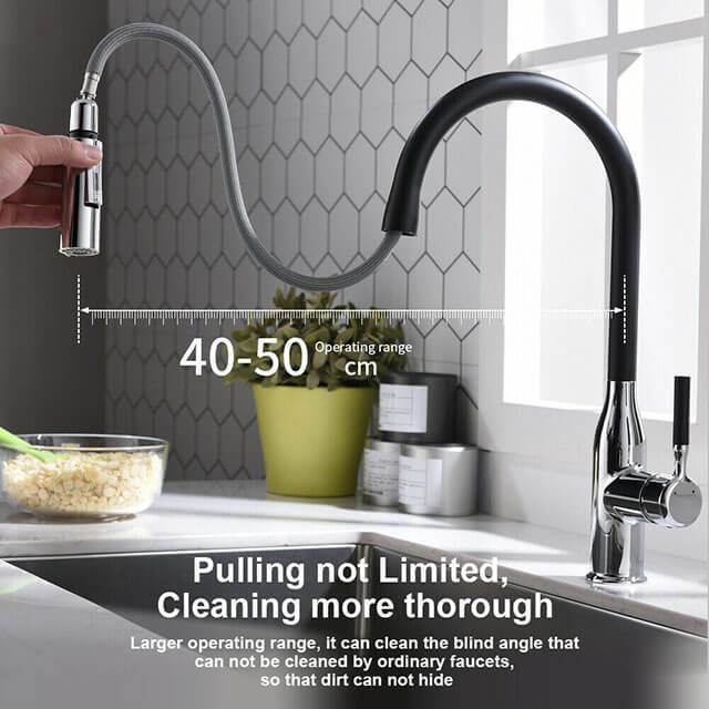 Stainless steel Homelody 360 ° black kitchen tap with retractable shower tap with switch - Homelody