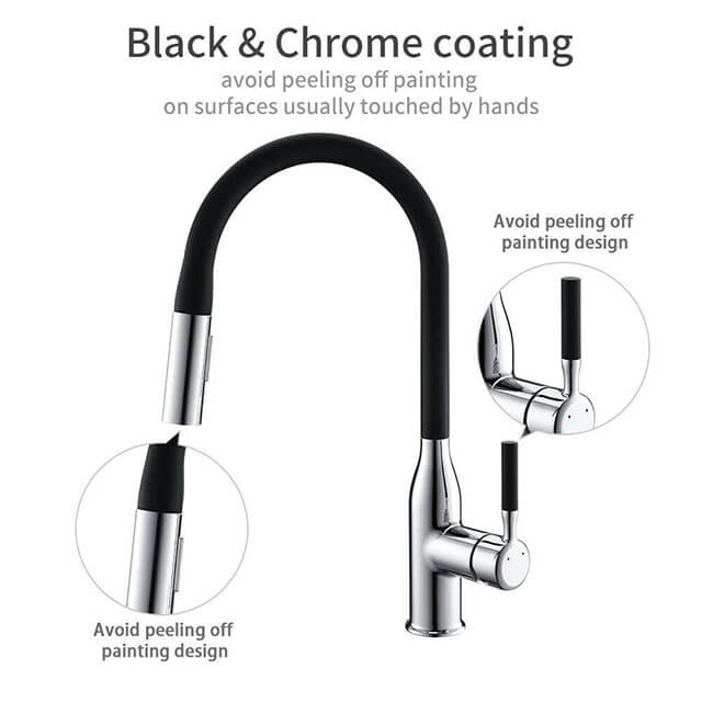 Stainless steel Homelody 360 ° black kitchen tap with retractable shower tap with switch - Homelody