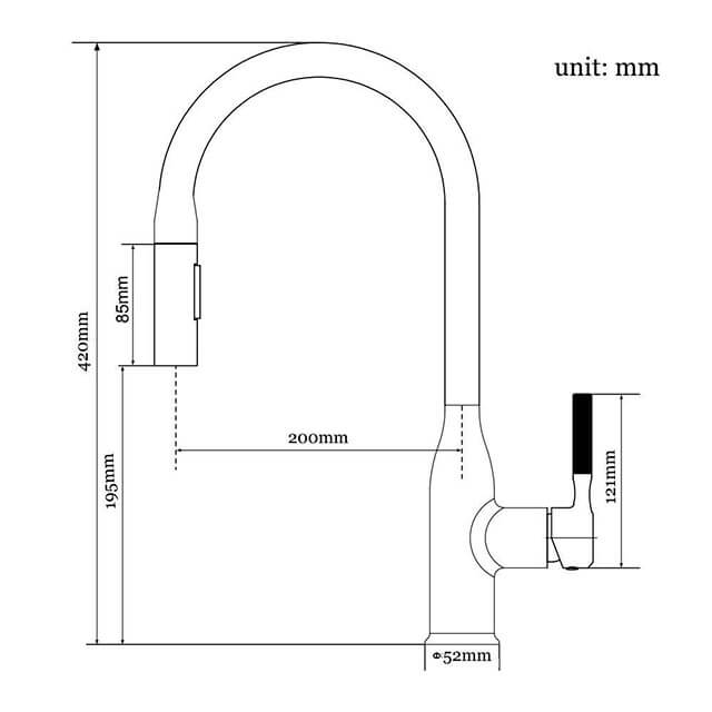 Stainless steel Homelody 360 ° black kitchen tap with retractable shower tap with switch - Homelody