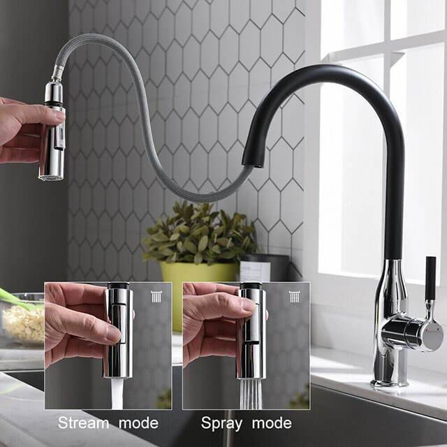 Stainless steel Homelody 360 ° black kitchen tap with retractable shower tap with switch - Homelody