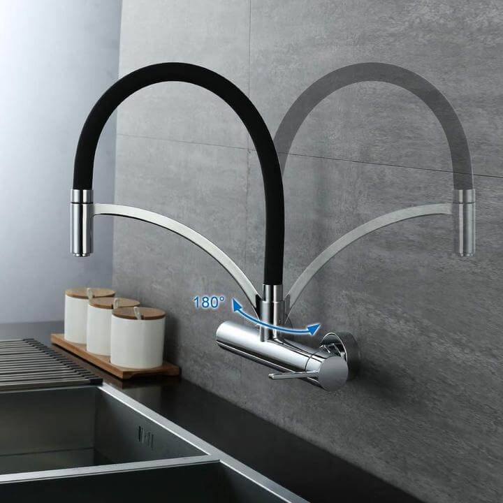 180 ° rotatable brass wall mounting kitchen faucet black Homelody