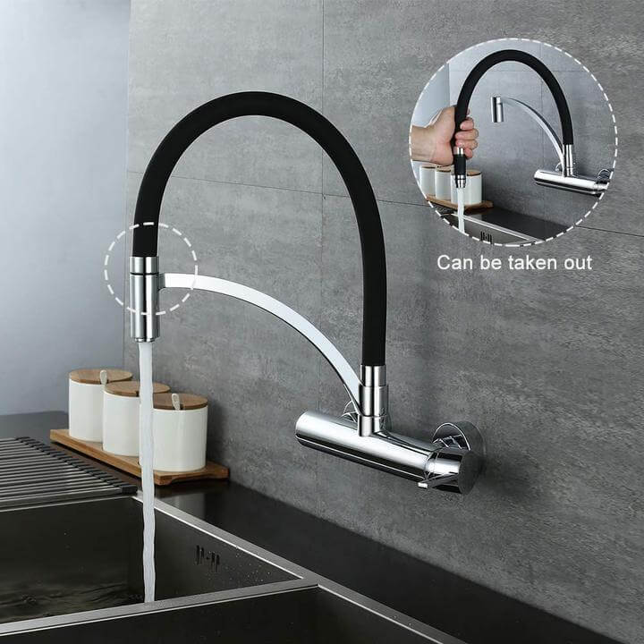 180 ° rotatable brass wall mounting kitchen faucet black Homelody